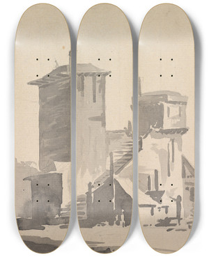 Triptych art skateboard deck of Sawrey Gilpin An Abbey by Sawrey Gilpin (1733-1807)