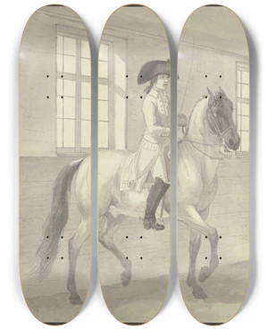 Triptych art skateboard deck of Johann Georg Pforr Reiter In Einer Reitschule by Johann Georg Pforr (1745-1798)