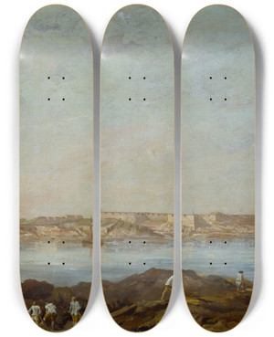 Triptych art skateboard deck of Augustin Ehrensvrd View Of Sveaborg by Augustin Ehrensvard (1710-1772)