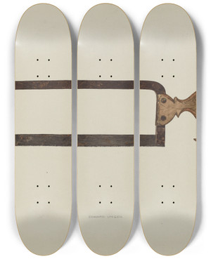 Triptych art skateboard deck of Edward Unger Saw by Edward Unger