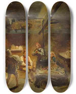Triptych art skateboard deck of Adolph Tidemand A Boy Bringing Home A Sick Lamb by Adolph Tidemand (1814-1876)