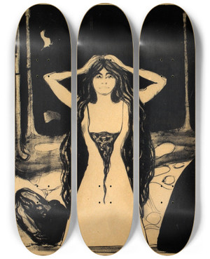 Triptych art skateboard deck of Edvard Munch Thunder Ashes Ii by Edvard Munch (1863-1944)