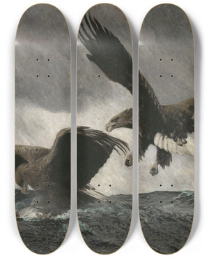 Triptych art skateboard deck of Bruno Liljefors Sea Eagles by Bruno Liljefors (1860-1939)