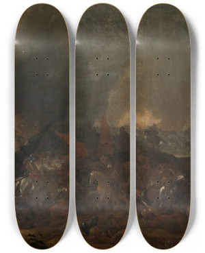 Triptych art skateboard deck of Johann Philipp Lemke Battle Scene by Johann Philip Lemke