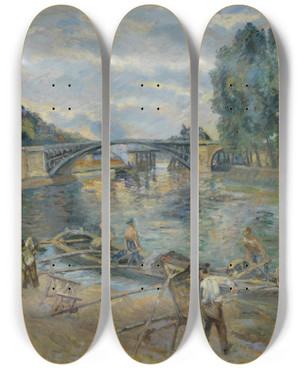 Triptych art skateboard deck of Armand Guillaumin Le Pont De Sully Paris by Armand Guillaumin (1841-1927)