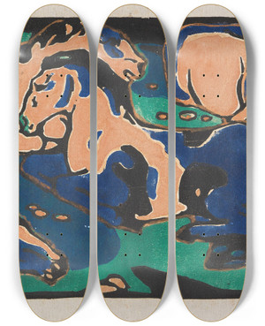 Triptych art skateboard deck of Franz Marc Ruhende Pferde_2 by Franz Marc (1880-1916)