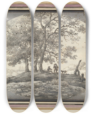 Triptych art skateboard deck of Aernout Ter Himpel Landscape With Two Figures And Adog by Aernout Ter Himpel (1634-1686)