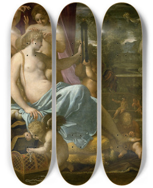 Triptych art skateboard deck of Annibale Carracci Venus Adorned By The Graces by Annibale Carracci (1560-1609)