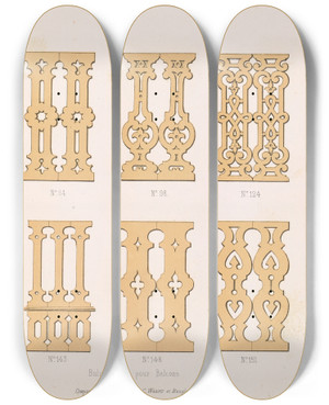 Triptych art skateboard deck of A Sanguineti La Decoration En Bois Decoupe Pl06 by A Sanguineti