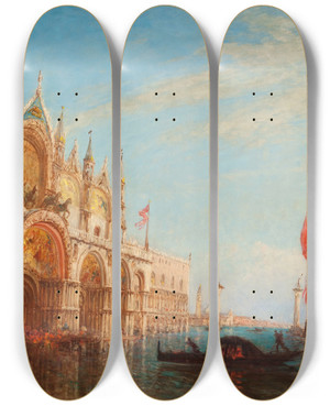 Triptych art skateboard deck of Flix Ziem La Place Saintmarc Inondation De 1863_1 by Felix Ziem (1821-1911)