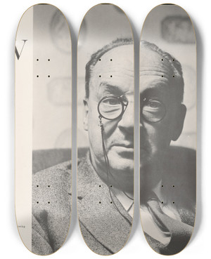 Triptych art skateboard deck of Henry Grossman Vladimir Nabokov Great Authors From The Time Reading Program by Henry Grossman (1936)