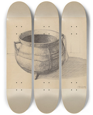 Triptych art skateboard deck of J Howard Iams Iron Pot by J Howard Iams (20-)