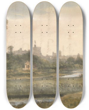 Triptych art skateboard deck of William Crotch View Of Windsor From Down The River by William Crotch (1775-1847)