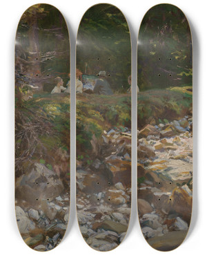 Triptych art skateboard deck of John Singer Sargent The Master And His Pupils by John Singer Sargent (1856-1925)