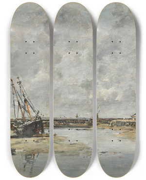 Triptych art skateboard deck of Eugne Boudin Trouvilleles Jetes Mare Basse by Eugene Boudin (1824-1898)