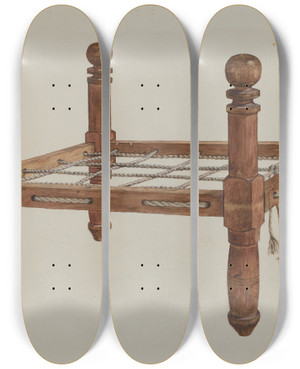 Triptych art skateboard deck of Max Fernekes Dolls Bed by Max Fernekes