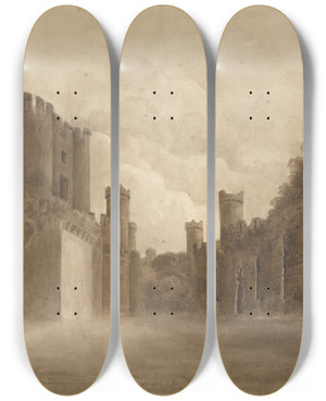 Triptych art skateboard deck of Isaac Weld Conway Castle North Wales by Isaac Weld (1774-1856)