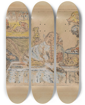 Triptych art skateboard deck of James Ensor Gluttony by James Ensor (1860-1949)