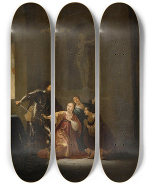 Triptych art skateboard deck of Willem De Poorter Odysseus And Circe by Willem de Poorter (1608-1668)
