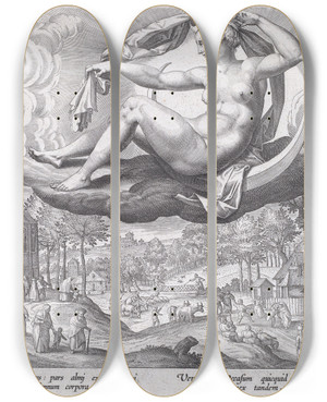 Triptych art skateboard deck of Adriaen Collaert Evening by Adriaen Collaert (1560-1618)