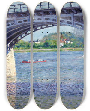 Triptych art skateboard deck of Gustave Caillebotte Le Pont Dargenteuil Et La Seine by Gustave Caillebotte (1848-1894)