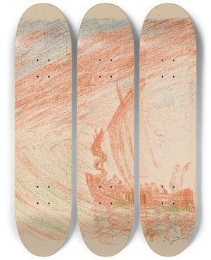 Triptych art skateboard deck of James Ensor Christ Calms The Storm by James Ensor (1860-1949)