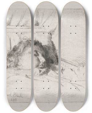 Triptych art skateboard deck of Carl Bloch The Sleeping Child by Carl Bloch (1834-1890)