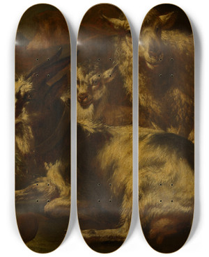 Triptych art skateboard deck of Philipp Peter Roos Gruppe Von Ziegen Und Schafe by Philipp Peter Roos (1657-1706)