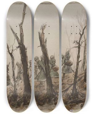 Triptych art skateboard deck of Georges Goursat Sem Argonne by Georges Goursat (Sem) (1863-1934)