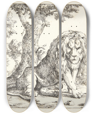 Triptych art skateboard deck of Marcus De Bye Siddende Lve by Marcus de Bye (1638-1688)