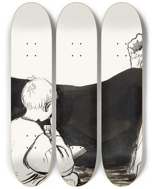 Triptych art skateboard deck of Albert Engstrm Karl Johan In Vassbolet by Albert Engstrom (1869-1940)
