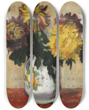 Triptych art skateboard deck of Jzef Pankiewicz Chrysanthemums by Jozef Pankiewicz (1866-1940)