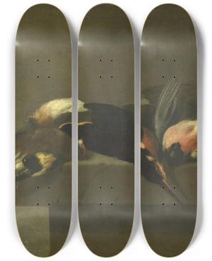 Triptych art skateboard deck of Jan Vonck Dead Birds by Jan Vonck (1631-1664)