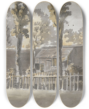 Triptych art skateboard deck of James Miller Trees Before A House by James Miller (1773-1814)