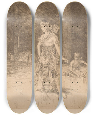 Triptych art skateboard deck of Marius Bauer Wajang Wong_1 by Marius Bauer (1867-1932)