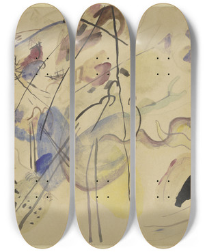 Triptych art skateboard deck of Wassily Kandinsky Untitled Improvisation by Wassily Kandinsky (1866-1944)