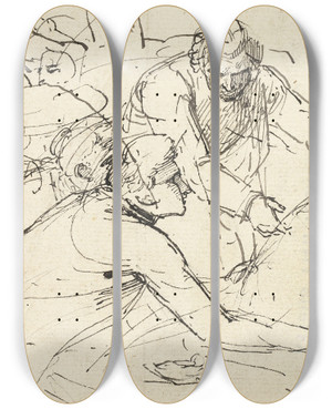 Triptych art skateboard deck of Benjamin West The Death Of General Wolfe_2 by Benjamin West (1738-1820)