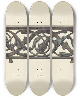 Triptych art skateboard deck of Pearl Torell Fence by Pearl Torell