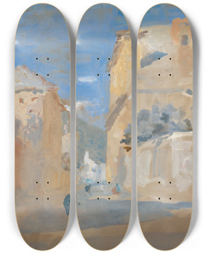 Triptych art skateboard deck of Hercules Brabazon Brabazon Alassio by Hercules Brabazon Brabazon (1821-1906)
