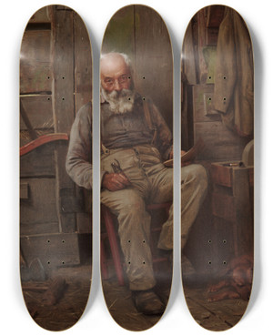 Triptych art skateboard deck of John George Brown Boat Builder by John George Brown (1831-1913)