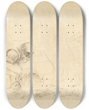 Triptych art skateboard deck of Alphonse Legros Burning Grass Le Bruleur Dherbes by Alphonse Legros (1837-1911)