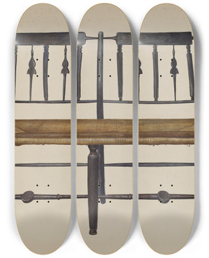 Triptych art skateboard deck of Amos C Brinton Settee by Amos C Brinton