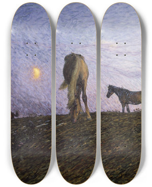 Triptych art skateboard deck of Nils Kreuger Nightfall by Nils Kreuger (1858-1930)