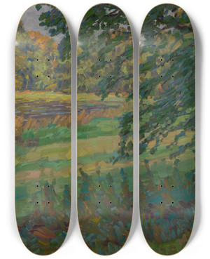 Triptych art skateboard deck of Robert Hoffmann Bume Am Wasser by Robert Hoffmann