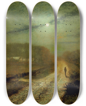Triptych art skateboard deck of John Atkinson Grimshaw A Moonlit Landscape by John Atkinson Grimshaw (1836-1893)