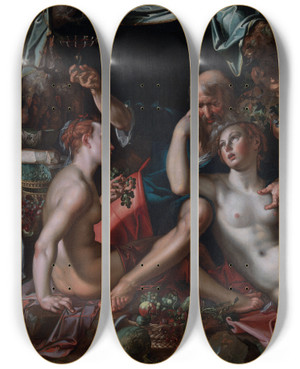 Triptych art skateboard deck of Joachim Wtewael Lot And His Daughters by Joachim Wtewael (1566-1638)