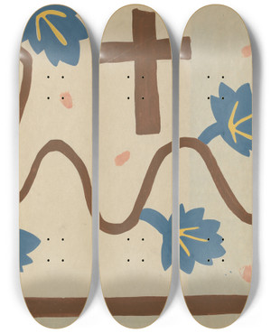 Triptych art skateboard deck of Majel G Claflin Colcha_8 by Majel G Claflin (1893-1941)