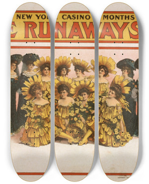 Triptych art skateboard deck of Us Lithograph Co The Runaways by U.S. Lithograph Co. (19-20-)