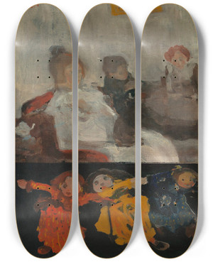 Triptych art skateboard deck of Witold Wojtkiewicz Dolls by Witold Wojtkiewicz (1879-1909)
