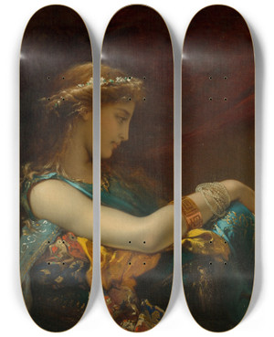 Triptych art skateboard deck of Pierre Olivier Joseph Coomans Remembrance by Pierre Olivier Joseph Coomans (1816-1889)